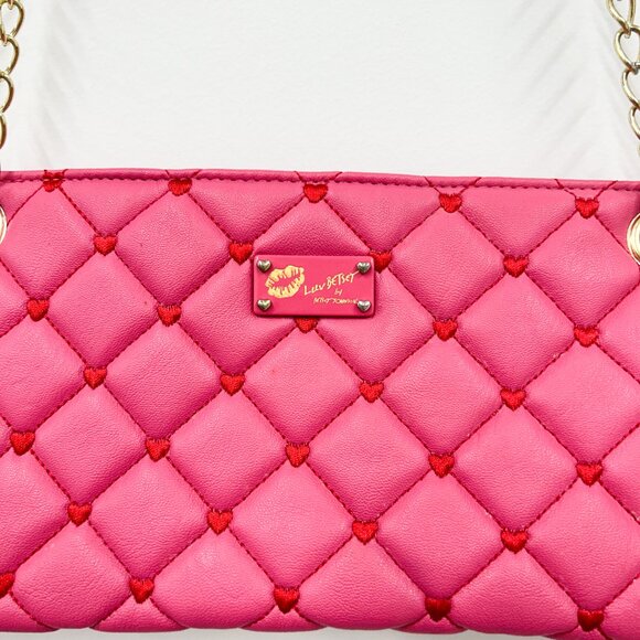Betsy Johnson Purse, Pink Quilted Luv Betsy Chain Shoulder Purse, Besty Johnson - Picture 4 of 9